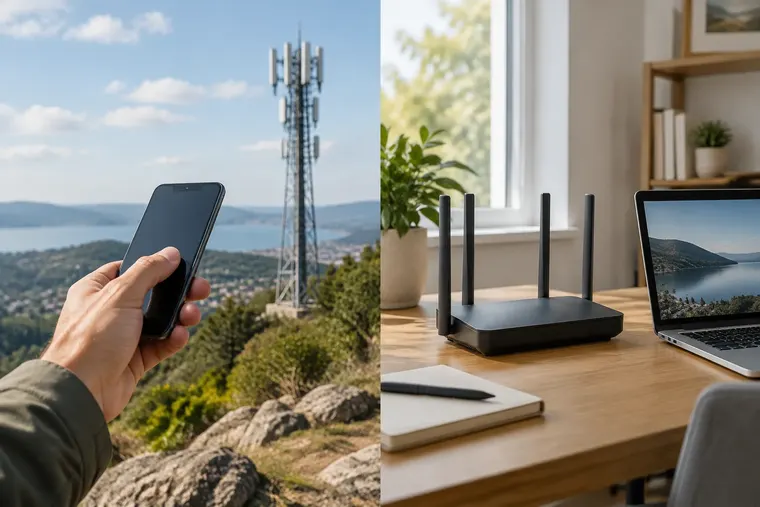Gegenüberstellung: links 5G, rechts Wi-Fi 6