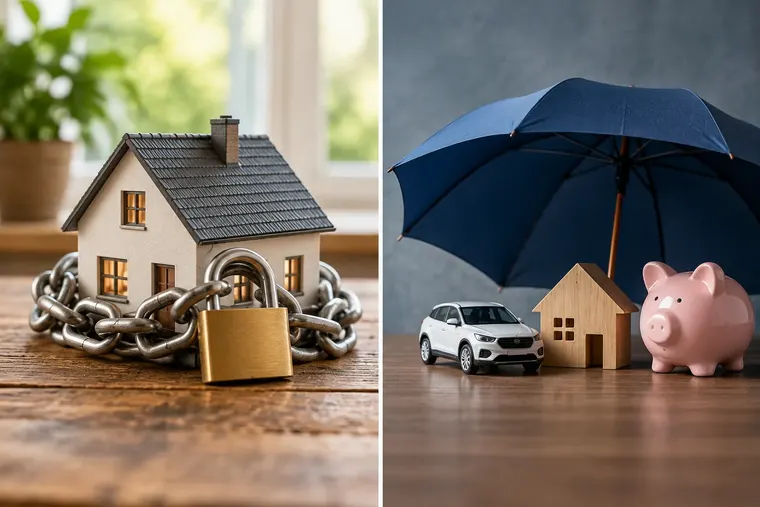 Gegenüberstellung: links Absicherung, rechts Versicherung