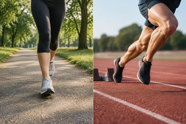 Gegenüberstellung: links aerobes Training, rechts anaerobes Training