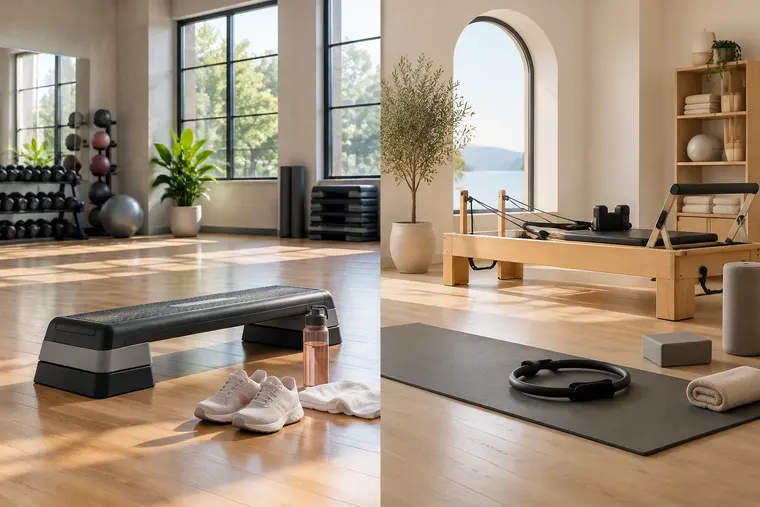 Gegenüberstellung: links Aerobic, rechts Pilates