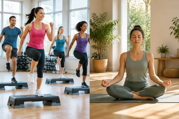 Gegenüberstellung: links Aerobic, rechts Yoga