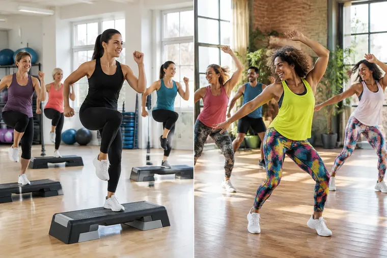 Gegenüberstellung: links Aerobic, rechts Zumba