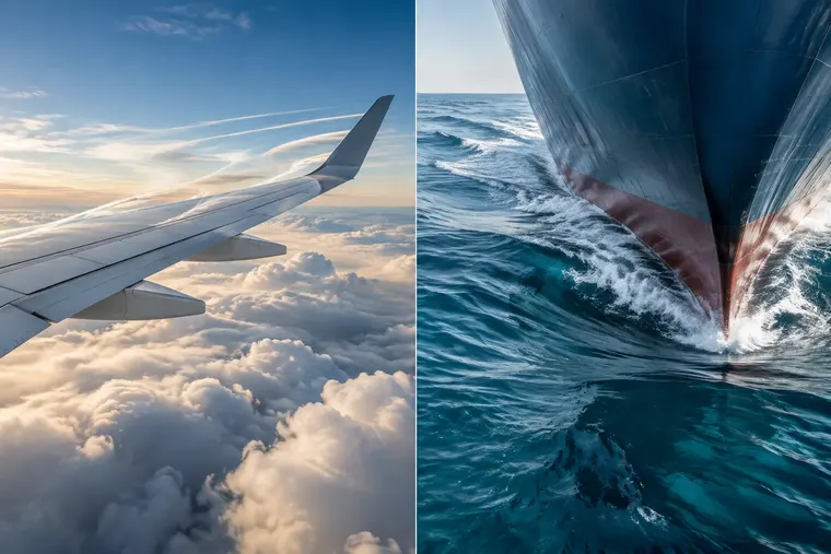 Gegenüberstellung: links Aerodynamik, rechts Hydrodynamik