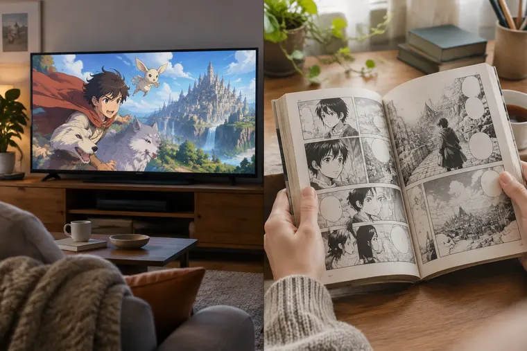 Gegenüberstellung: links Anime, rechts Manga