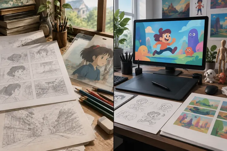 Gegenüberstellung: links Anime, rechts westlicher Zeichentrickfilm