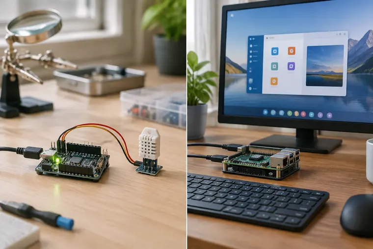 Gegenüberstellung: links Arduino, rechts Raspberry Pi