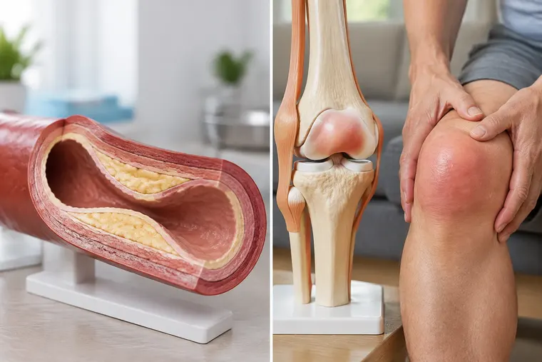 Gegenüberstellung: links Arteriosklerose, rechts Arthritis