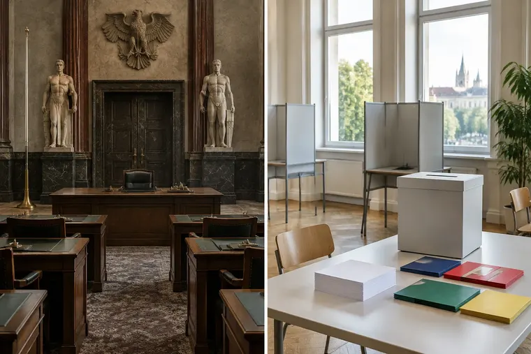 Gegenüberstellung: links Austrofaschismus, rechts Demokratie