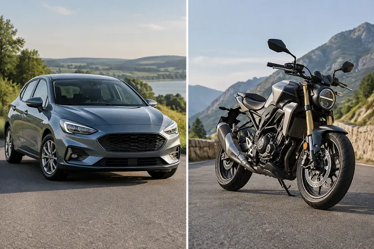 Gegenüberstellung: links Auto, rechts Motorrad