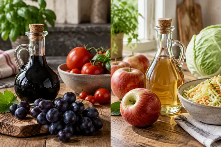 Gegenüberstellung: links Balsamico, rechts Apfelessig