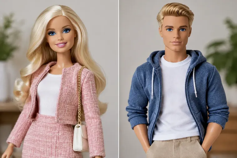 Gegenüberstellung: links Barbie, rechts Ken