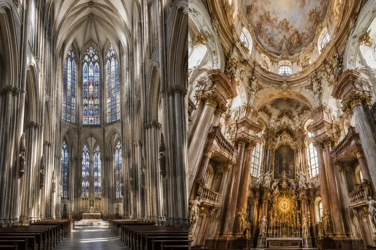 Gegenüberstellung: links Barock, rechts Gotik
