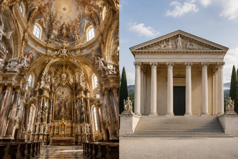 Gegenüberstellung: links Barock, rechts Klassizismus
