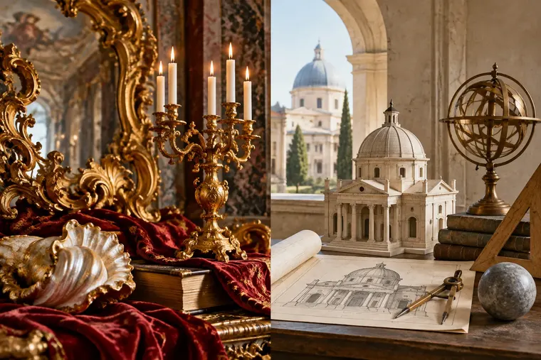 Gegenüberstellung: links Barockarchitektur, rechts Renaissancearchitektur