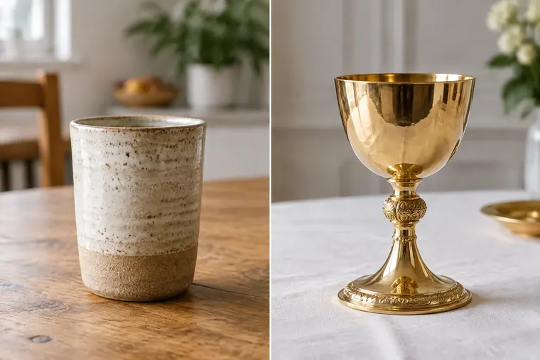 Gegenüberstellung: links Becher, rechts Kelch