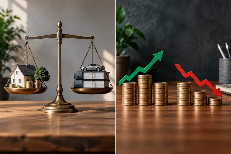 Gegenüberstellung: links Bilanz, rechts Gewinn-und-Verlustrechnung