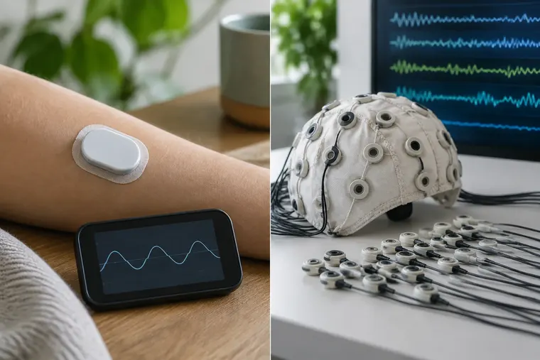 Gegenüberstellung: links Biofeedback, rechts Neurofeedback