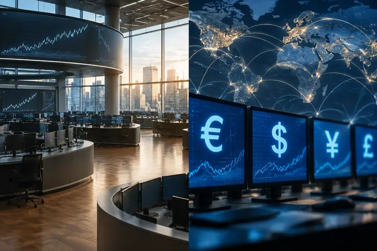 Gegenüberstellung: links Börse, rechts Devisenmarkt