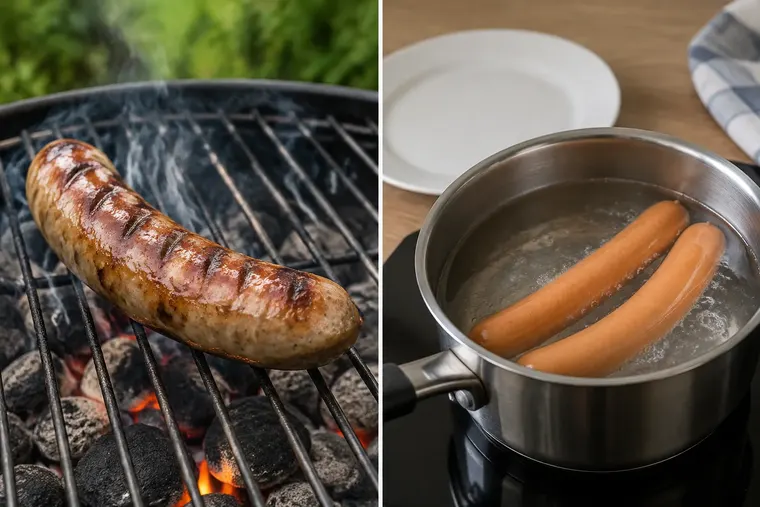 Gegenüberstellung: links Bratwurst, rechts Frankfurter