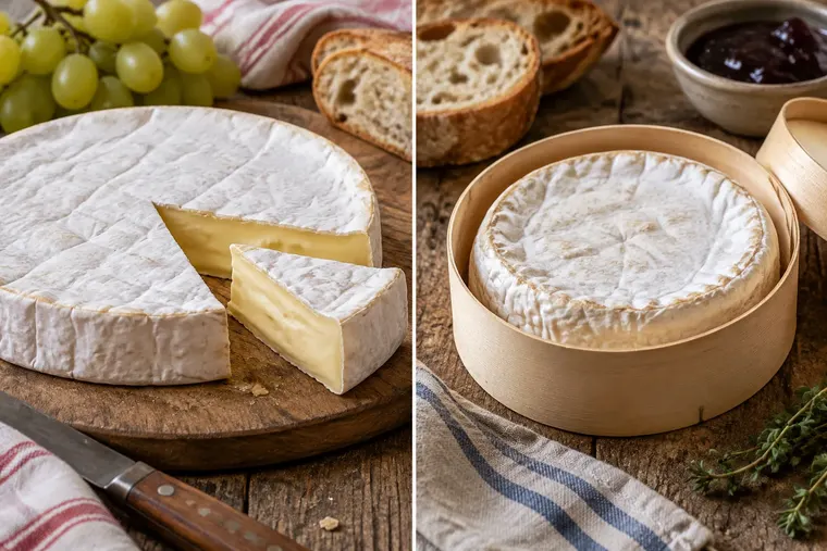 Gegenüberstellung: links Brie, rechts Camembert