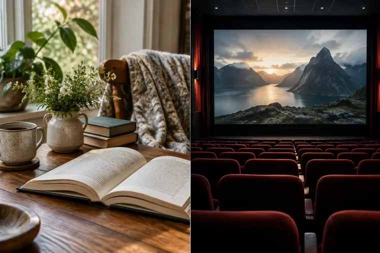 Gegenüberstellung: links Buch, rechts Film