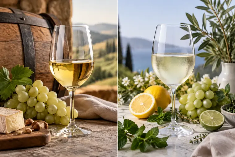 Gegenüberstellung: links Chardonnay, rechts Sauvignon Blanc