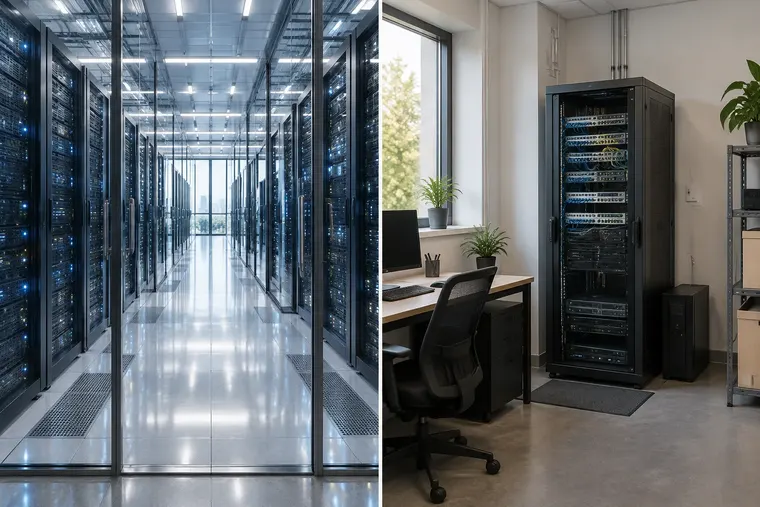Gegenüberstellung: links Cloud-Computing, rechts On-Premises