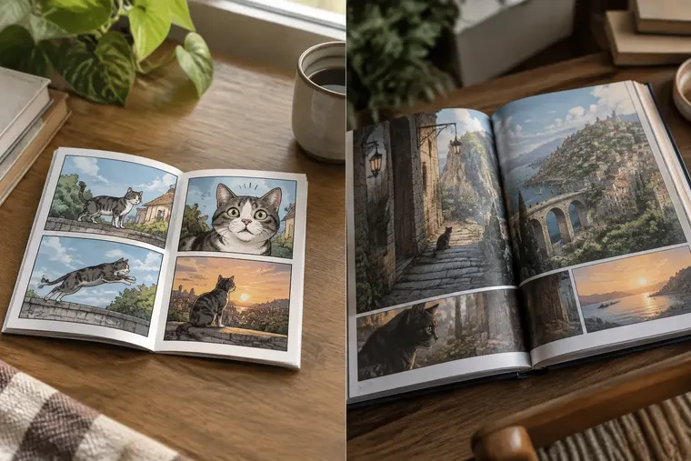 Gegenüberstellung: links Comic, rechts Graphic Novel