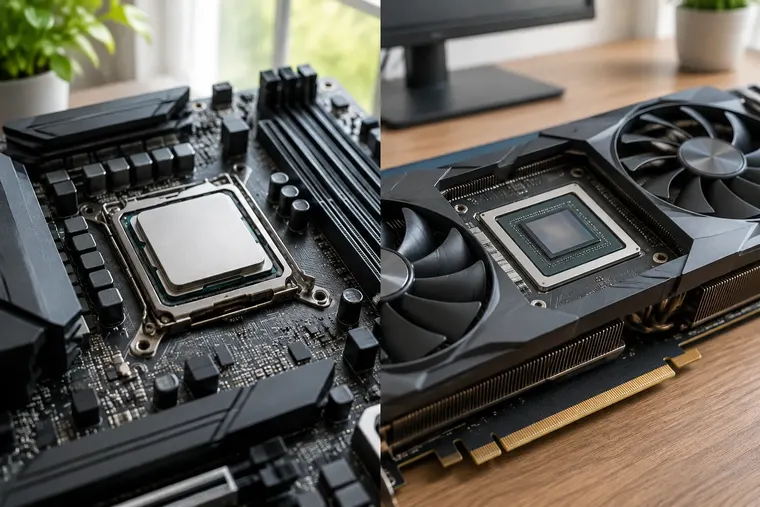 Gegenüberstellung: links CPU, rechts GPU