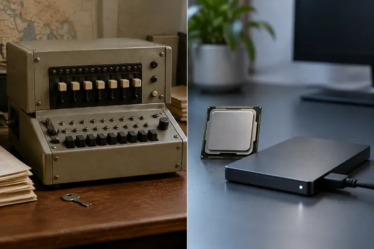 Gegenüberstellung: links Data Encryption Standard, rechts Advanced Encryption Standard