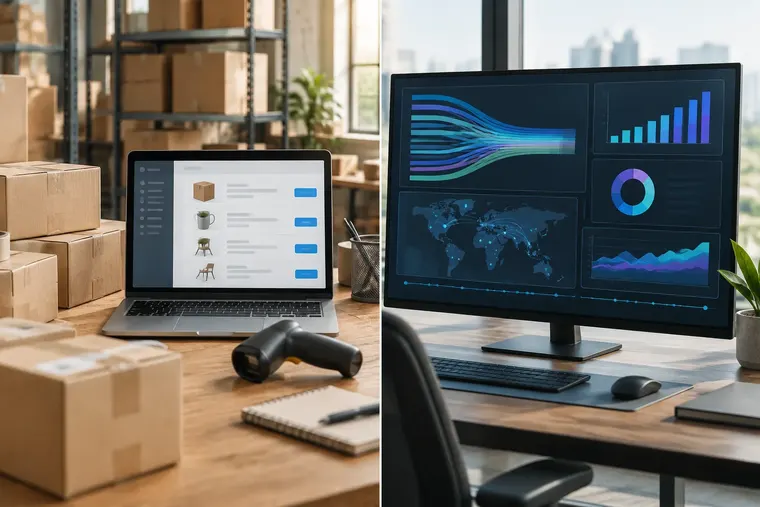 Gegenüberstellung: links Datenbank, rechts Data Warehouse