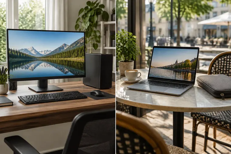 Gegenüberstellung: links Desktop, rechts Laptop