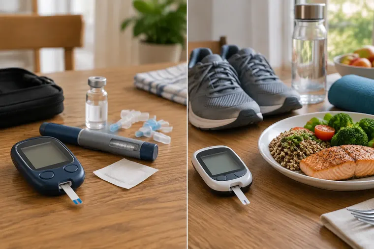 Gegenüberstellung: links Diabetes Typ 1, rechts Diabetes Typ 2