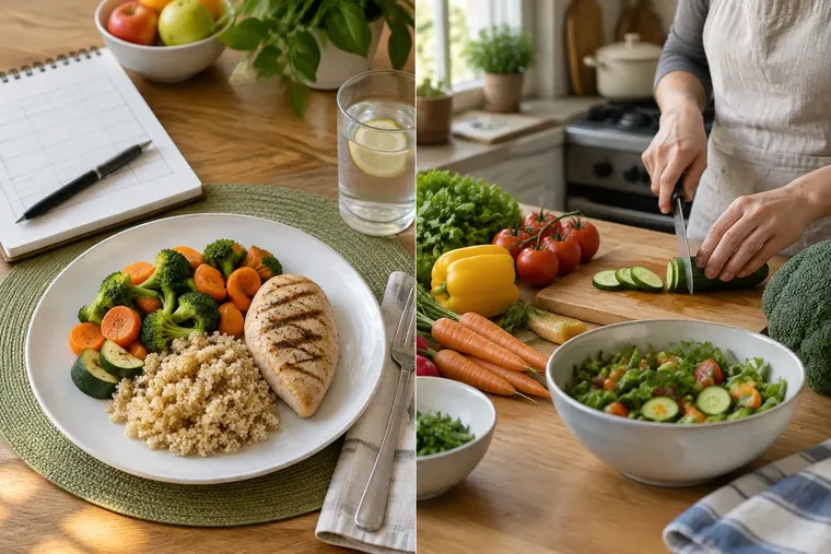 Gegenüberstellung: links Diät, rechts Ernährungsumstellung