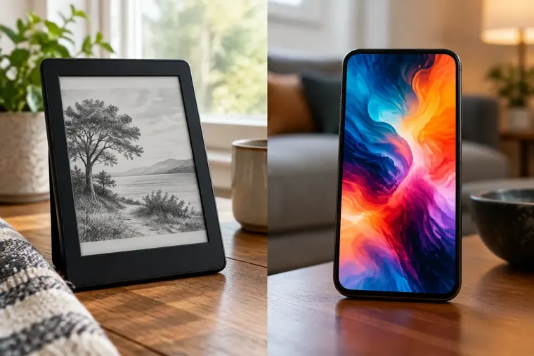 Gegenüberstellung: links E-Ink, rechts OLED-Display