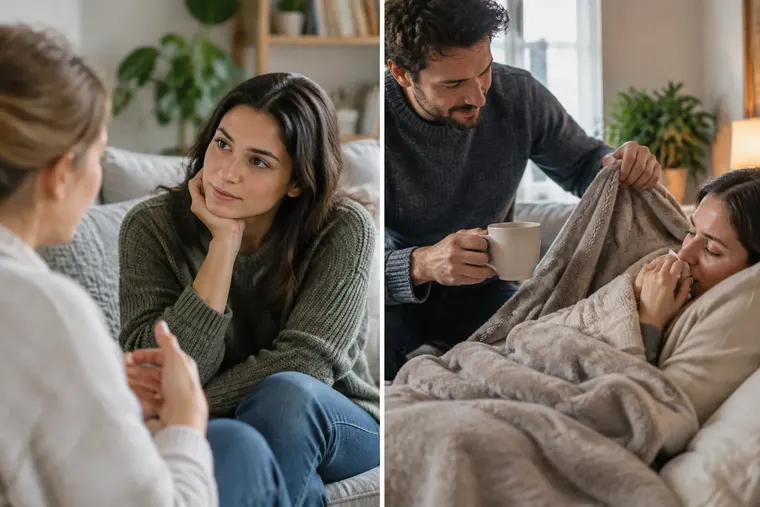 Gegenüberstellung: links Empathie, rechts Mitgefühl