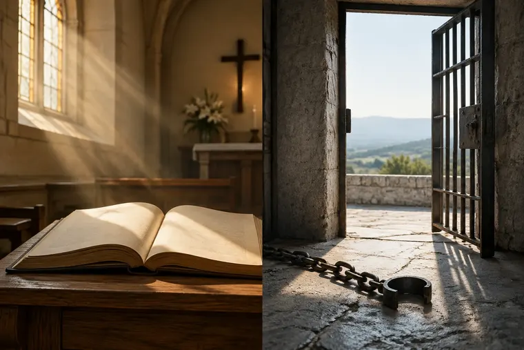 Gegenüberstellung: links Erlösung, rechts Befreiung