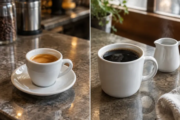 Gegenüberstellung: links Espresso, rechts Americano