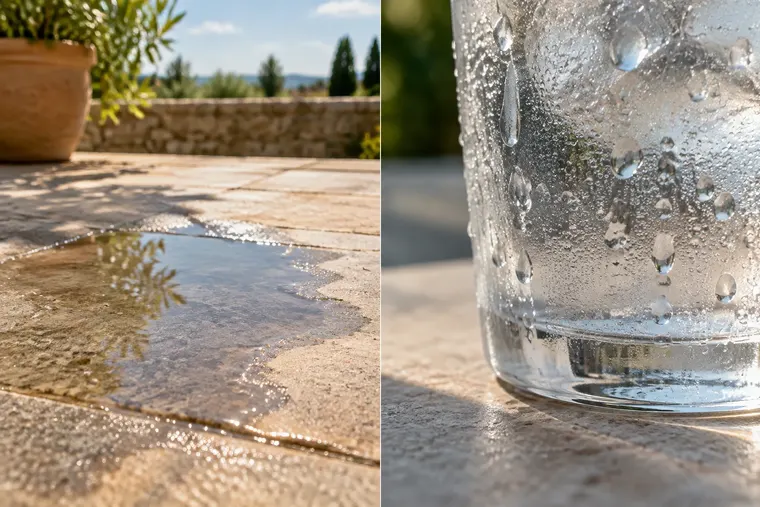 Gegenüberstellung: links Evaporation, rechts Kondensation