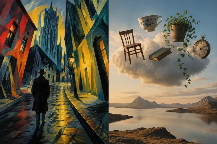 Gegenüberstellung: links Expressionismus, rechts Surrealismus