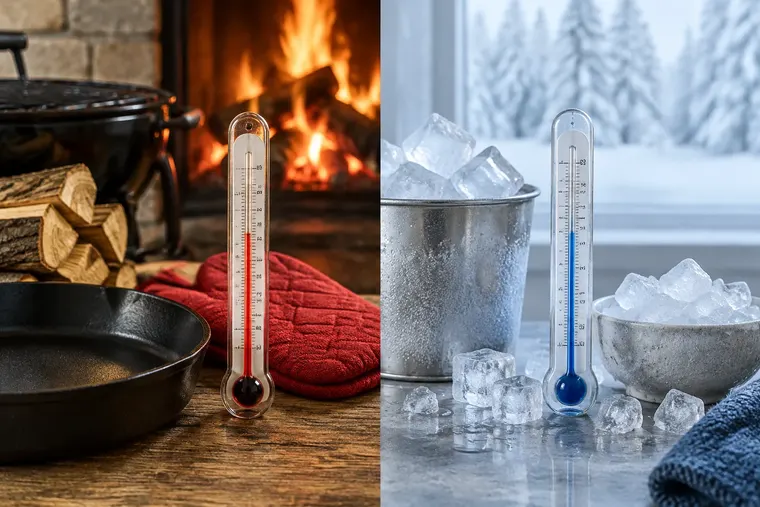 Gegenüberstellung: links Fahrenheit, rechts Celsius