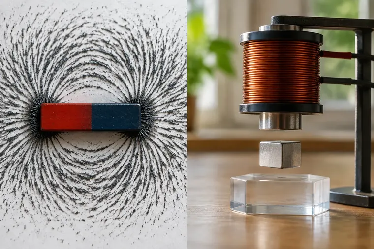Gegenüberstellung: links Ferromagnetismus, rechts Paramagnetismus