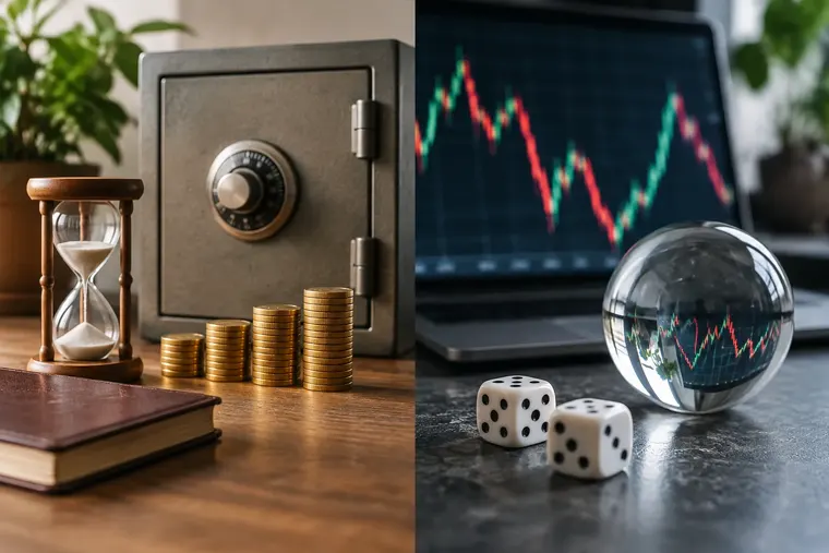 Gegenüberstellung: links Festzinsanlage, rechts variable Zinsanlage