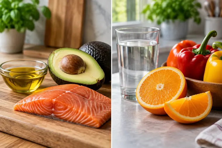 Gegenüberstellung: links fettlösliches Vitamin, rechts wasserlösliches Vitamin