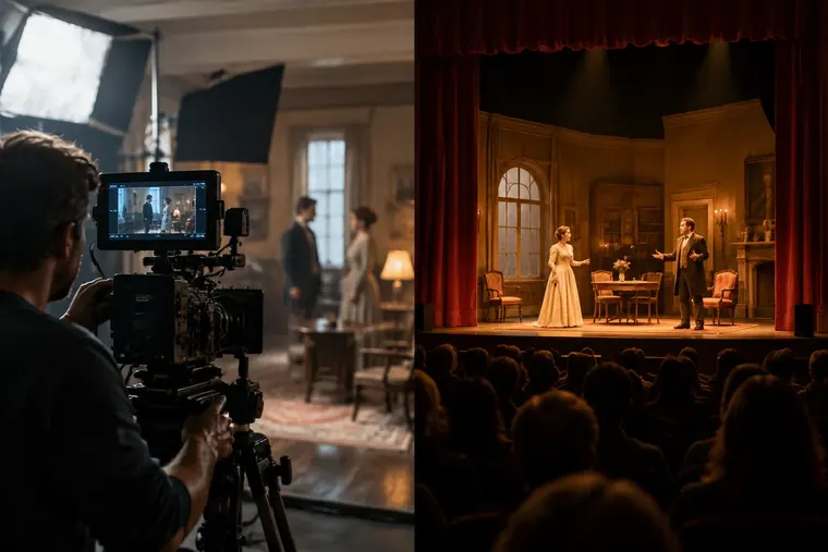 Gegenüberstellung: links Film, rechts Theater
