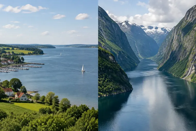 Gegenüberstellung: links Förde, rechts Fjord