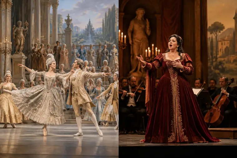 Gegenüberstellung: links französische Oper, rechts italienische Oper
