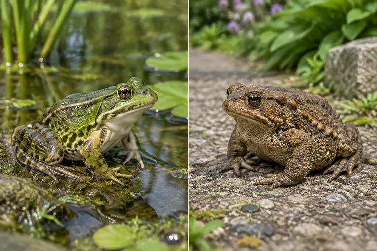Gegenüberstellung: links Frosch, rechts Kröte