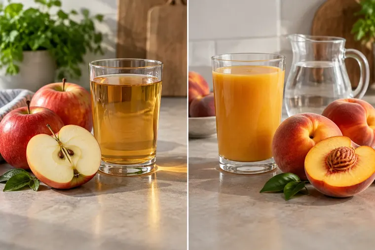 Gegenüberstellung: links Fruchtsaft, rechts Fruchtnektar