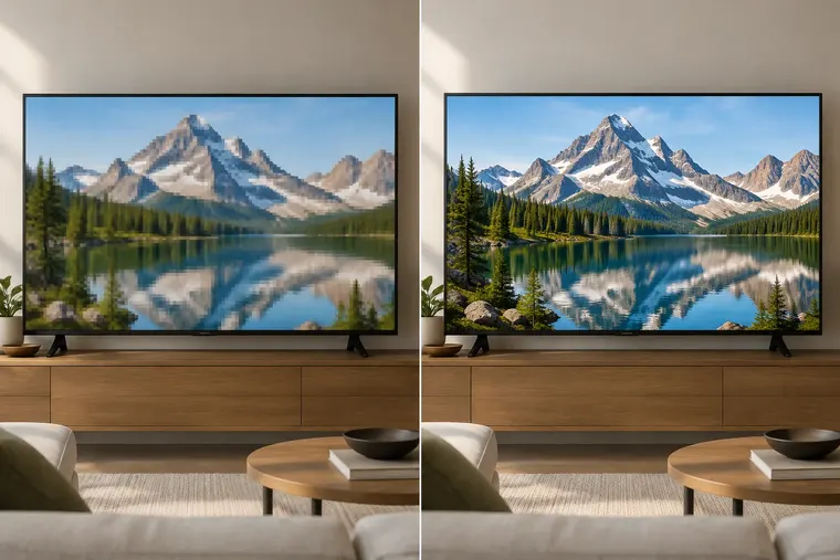 Gegenüberstellung: links Full HD, rechts 4K-Auflösung